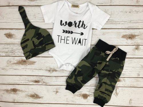 Worth The Wait Camo Onesie Outfit